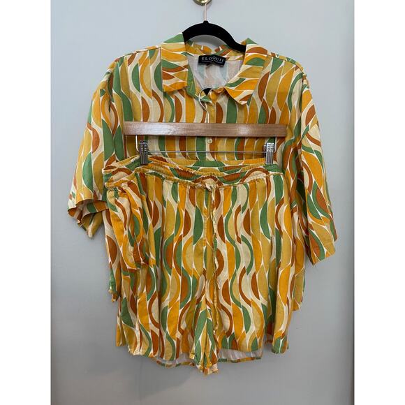 Eloquii Retro 70's Disco Funky Linen Blend Two Piece Set Sz 16 - Picture 2 of 7